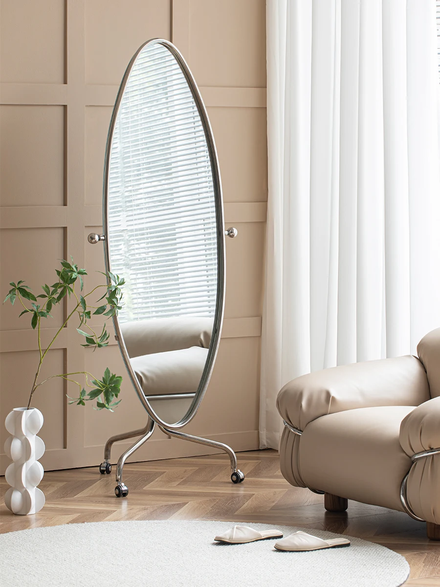 

INS Style Mobile Bedroom Surfboard Mirror Full-Length Mirror Floor Mirror Household Movable Simple Dressing Mirror