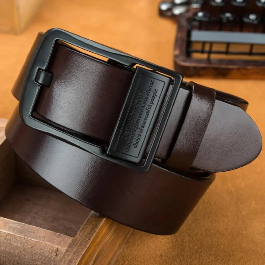Men's Fashionable Leather Belt with Black Pin Buckle, Trendy Light Luxury and Versatile Casual Style