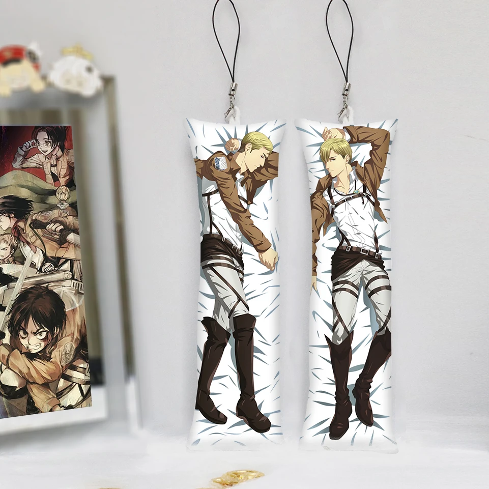 

Attack On Titan Key Chain Mini Dakimakura Pendant Anime Accessories Key Ring Cute Keyring Body Pillow Bag Pendants