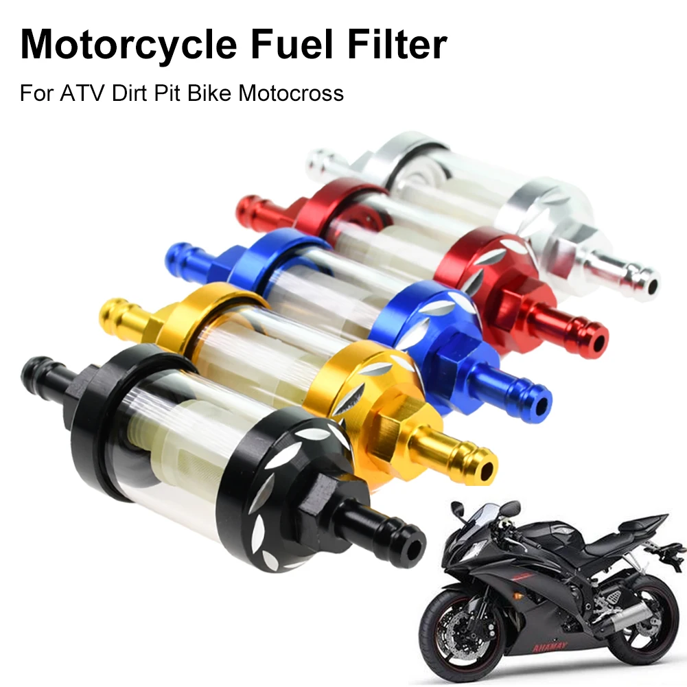 

8mm Universal Motorcycle Fuel Filter CNC Aluminum Alloy Glass Gas Fuel Gasoline Oil Filter for ATV Dirt Pit Off-Road