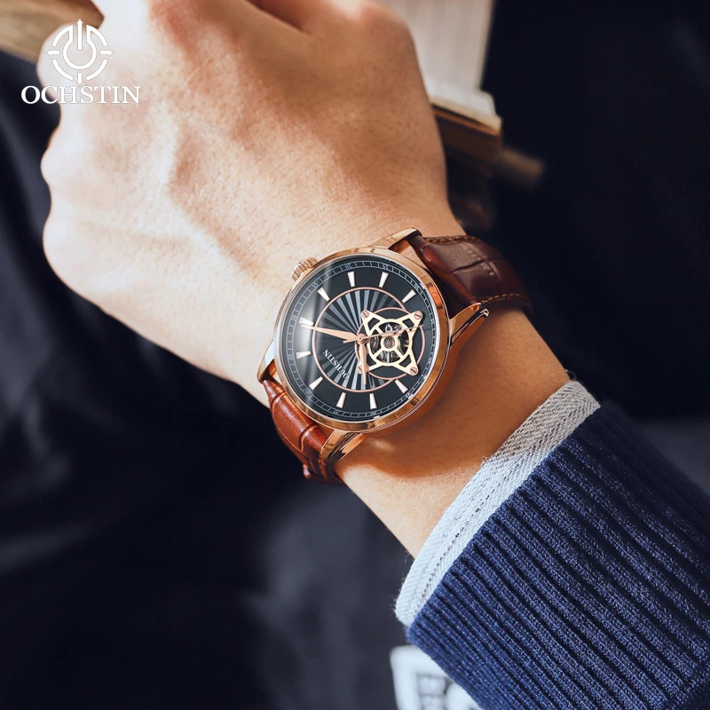 2023 New Mechanical Watch For  Fully Automatic Mechanical Men's Watch Luminous Hollow Out Genuine Leather Strap