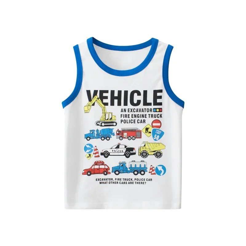 2025 Brand New Children's Clothing Summer Vest for Boy Cartoon Dinosaur Car Print Cotton Tops Fashion Boys T Shirt Dropshipping 2
