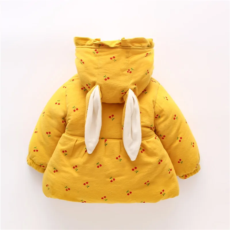 Baby Girl's Cotton Jacket Cute Cherry Hooded Girl's Cotton Jacket For Autumn And Winter Warm Winter Clothing
