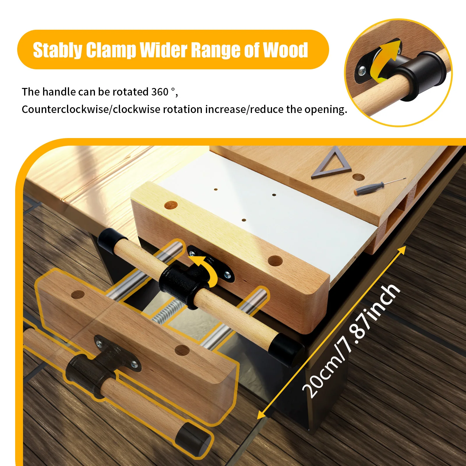 Woodworking Bench Vise with 4 Bench Dogs and 2 Clips Wood Bench Vises Kit for Garage Studios 4