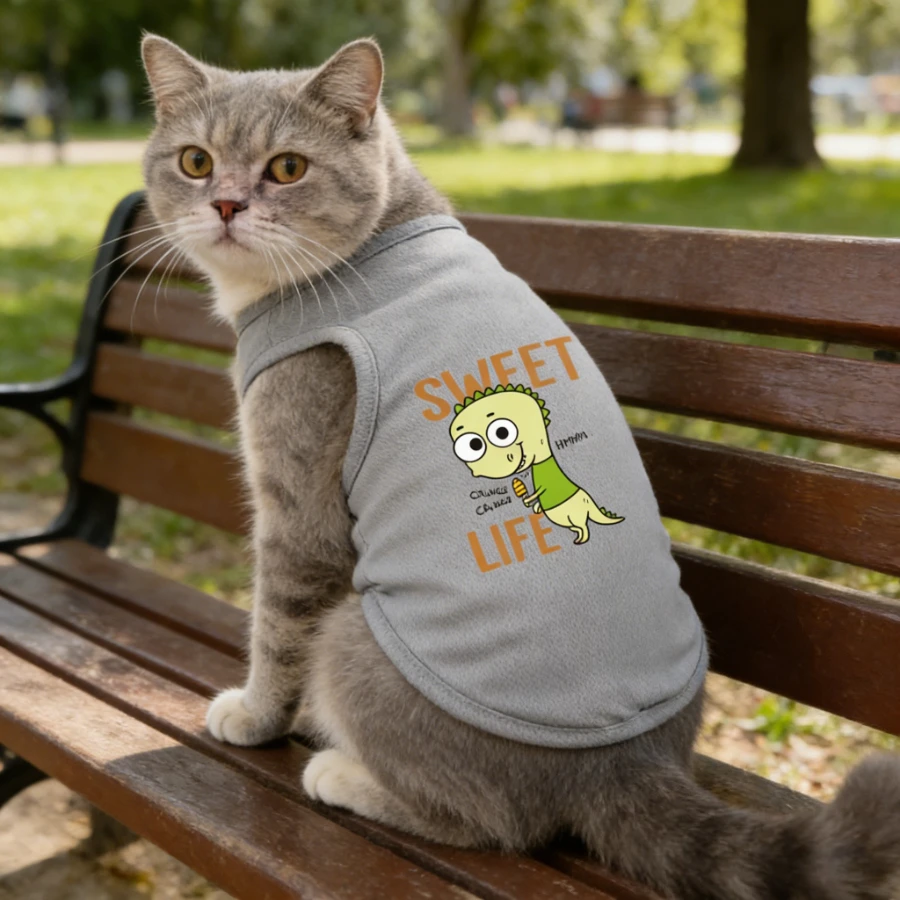 1pc Mr. Dinosaur's Sweet Life 프린트 애완동물 탱크탑, 부드럽고 편안한 민소매 애완동물 티셔츠