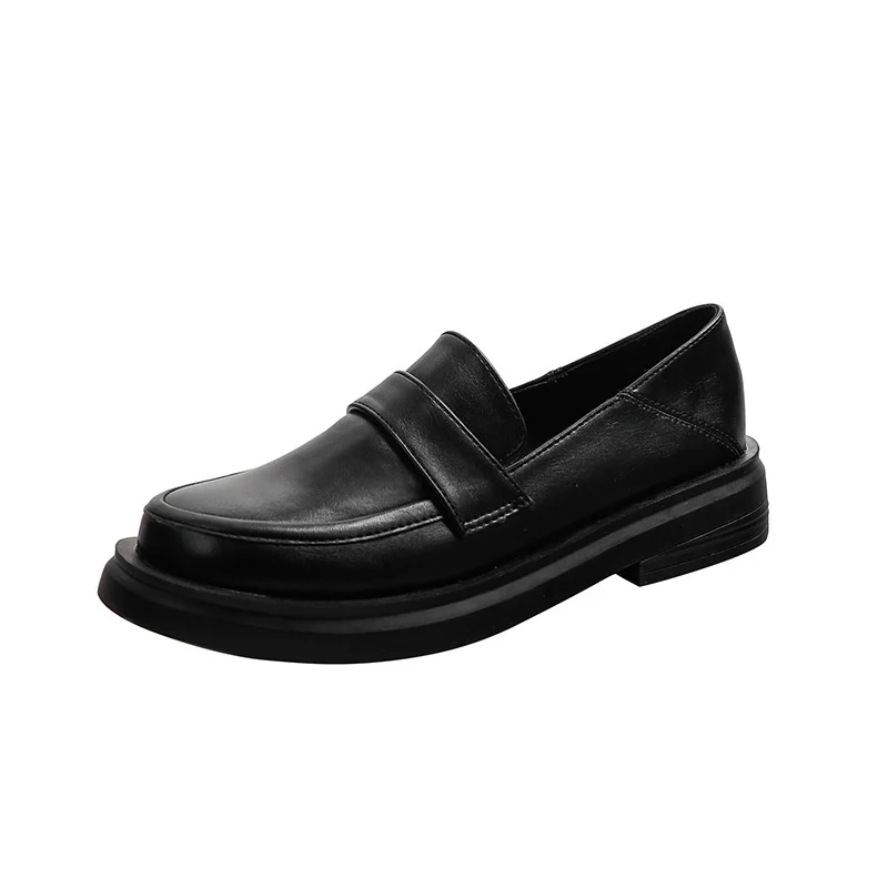 

2022 New British Style Round Head Solid Color Lazy Small Leather Shoes Low Heel Thick Heel Fashion Thick Sole Women's Single
