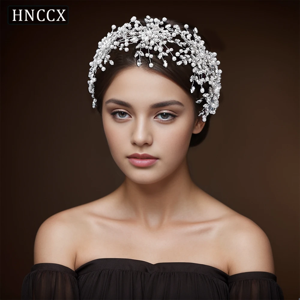 

HNCCX Bride Rhinestone Gorgeous Headband Wedding Headpiece for Elegants Woman Handmade Beaded Bride Crown Hair Ornament HP389