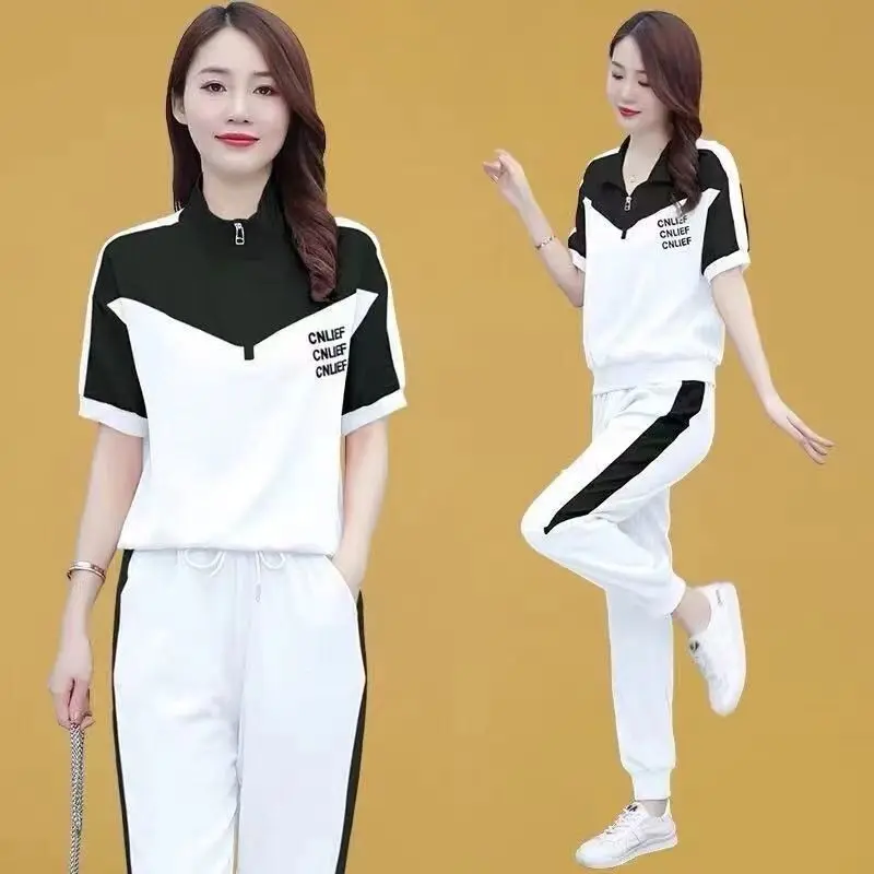2022 여성 러닝복 투피스 세트, 세련된 러닝복, 루즈하고 슬림한, 어려 보이는 레깅스, 여름 신상