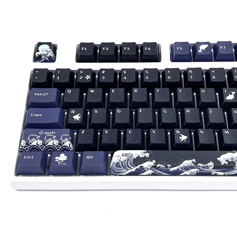 chaves coral mar keycaps preto inglês cereja perfil pbt tintura sublimação teclado mecânico para mx switch shift