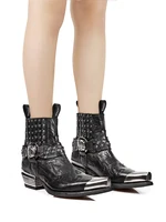 Metallic trim pointy toe women's boots high platform chunky heel black fashion boots lacing rivets new Chelsea boots - Image 3