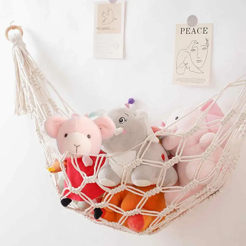 Macrame Hammock Net Toys Storage Boho Decor Children Room Toys Stuffed Animals Toys Hammock Net Organize Bohemia Storage Holder 2