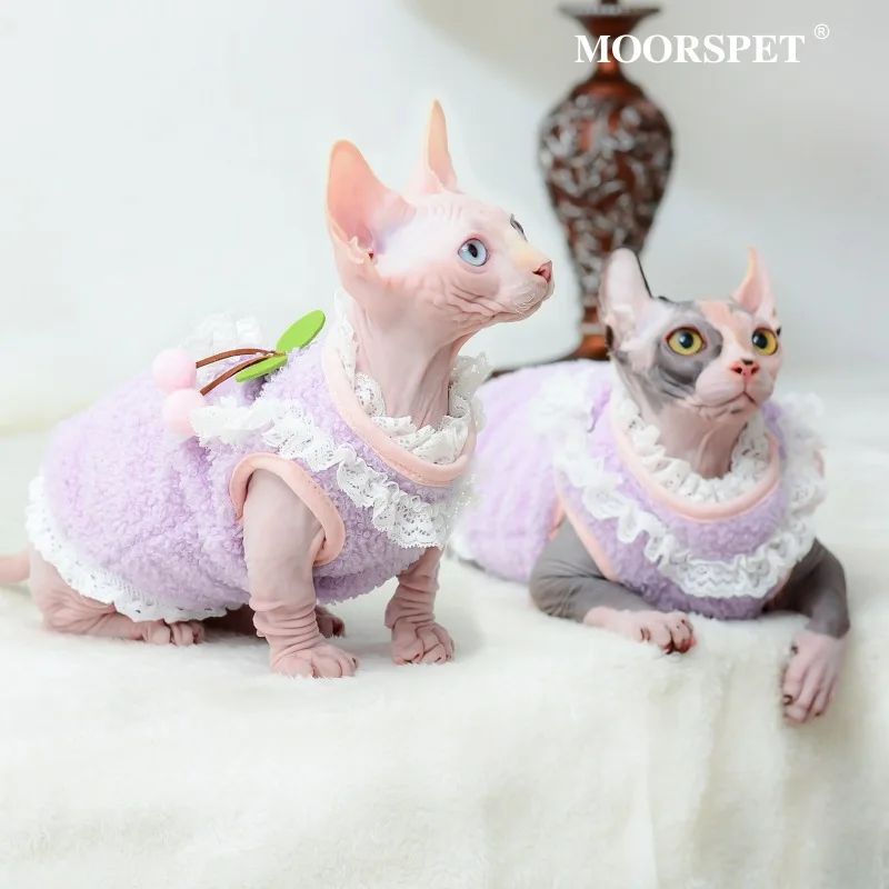 Pet Cat Clothes Autumn and Winter Plush Warm Small Vest Cat Sleeveless Dwarf Hairless Cat Clothes Sphynx Devon Kitten Clothes