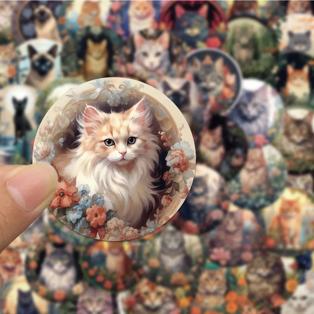 

10/30/50pcs Retro Cute Cat Flower Aesthetic Stickers for Kids Decorative Wall Scrapbooking Diary Waterproof Decoration Decals