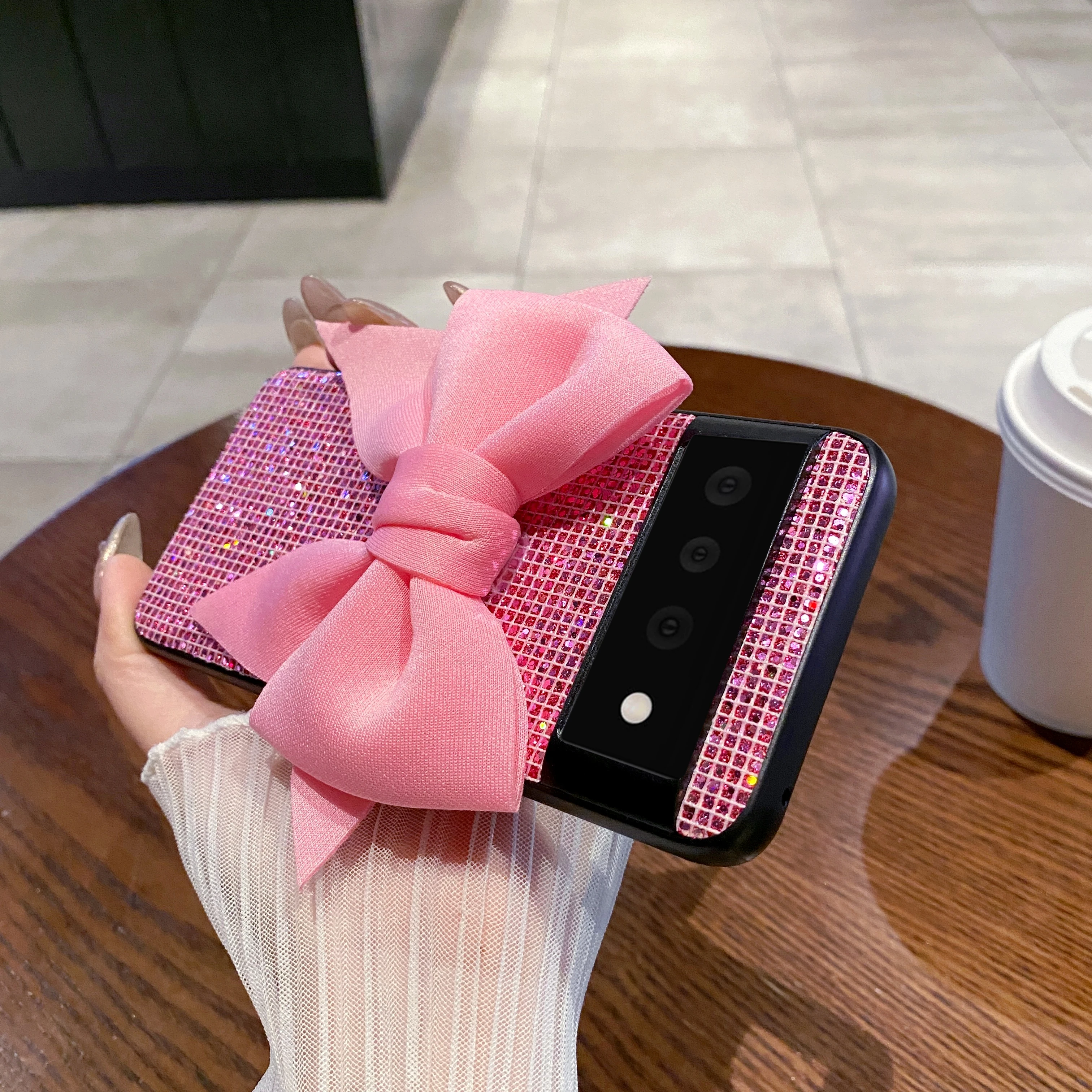 Chic 3D Pink Butterfly Glitter Lattice Phone Case