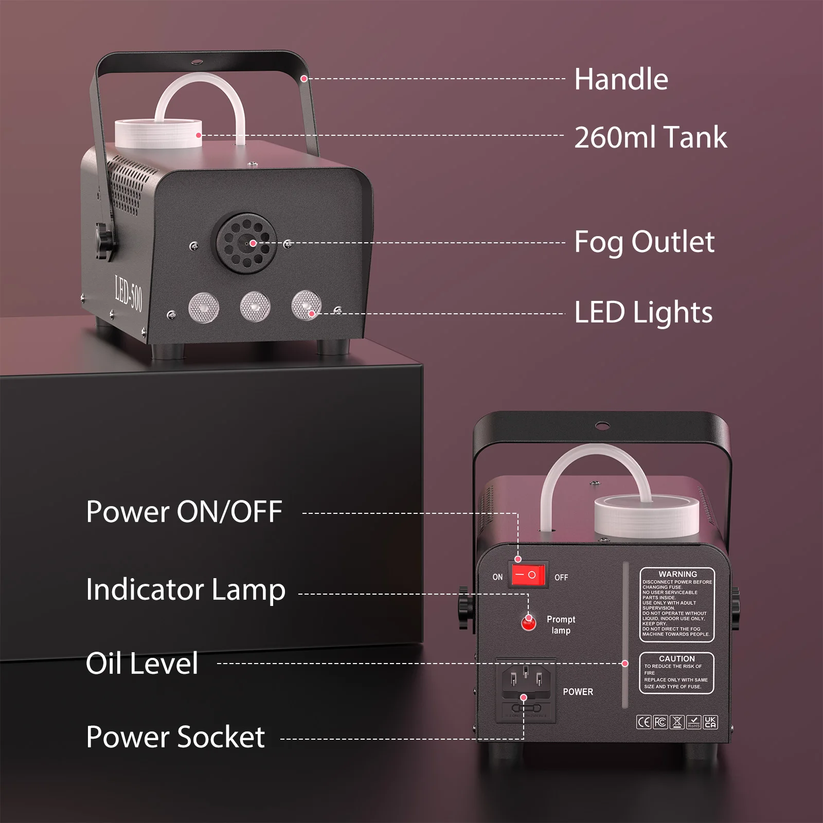 U'King 500W Smoke Machine RGB 3 LED Mixed Color Fog Machine with Remote Control for DJ Halloween Christmas