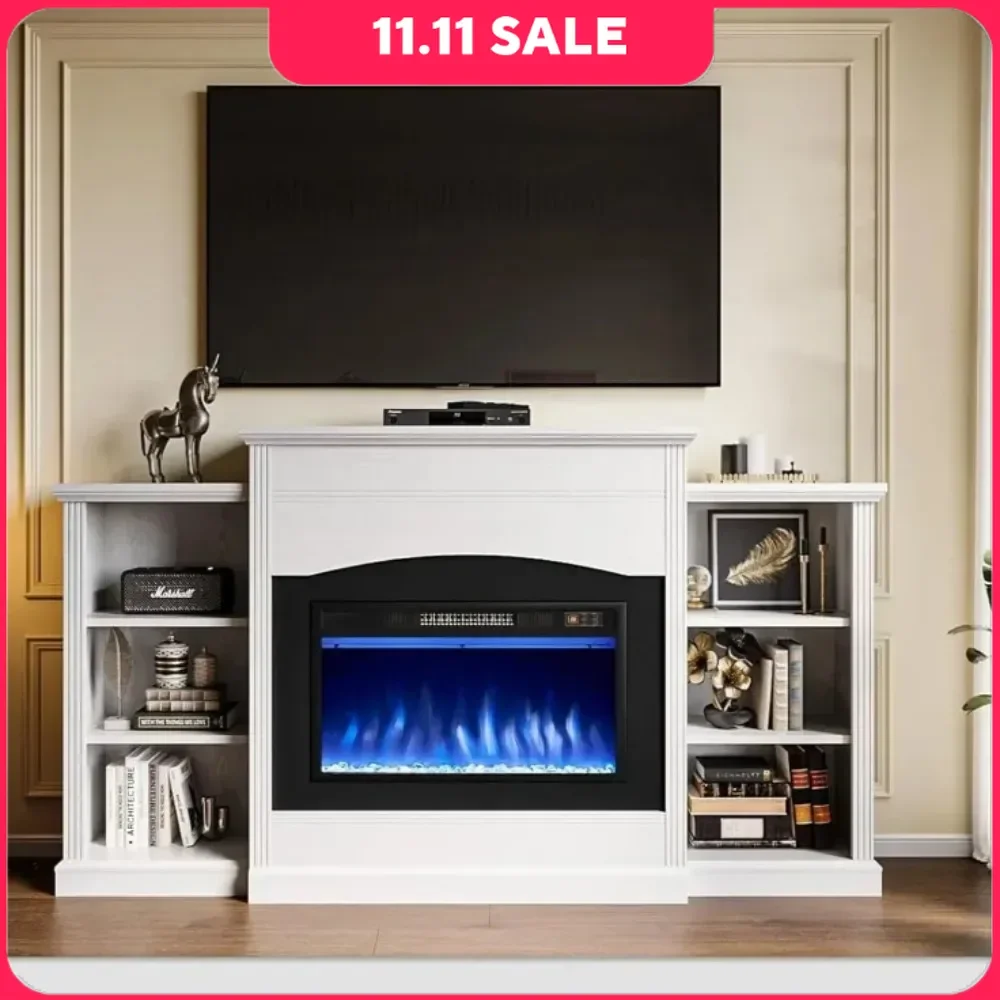 23'' Fireplaces W/ 67" Mantel, Fireplace TV Stand, Storage Shelves, Remote Control, Fireplaces
