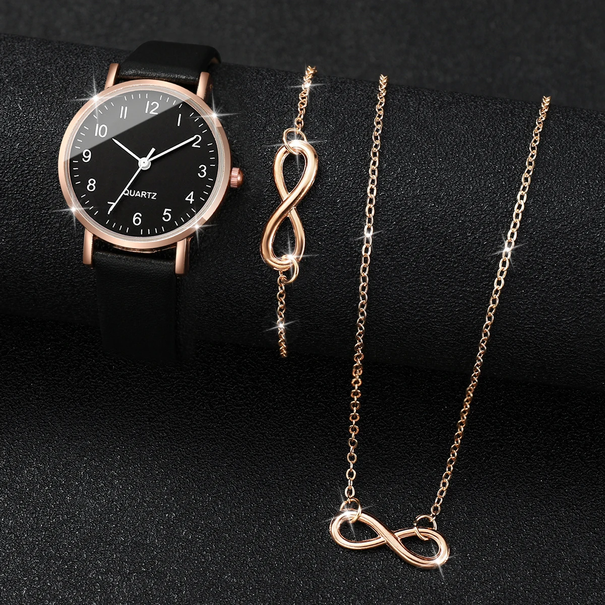 3PCs/Set Fashion Women's Watch Versatile Casual Digital Dial Quartz Watch with Necklace Bracelet Set