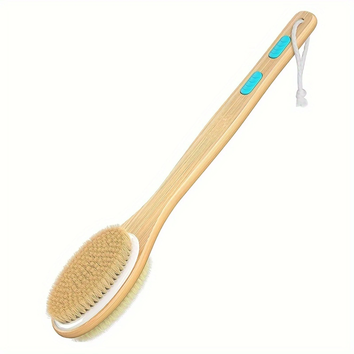 Refresh" Dual-Sided Long Handle Shower Brush-Soft & Stiff Bristles For Wet Or Dry Body Exfoliation, Nylon Fiber, Fragrance-Fre