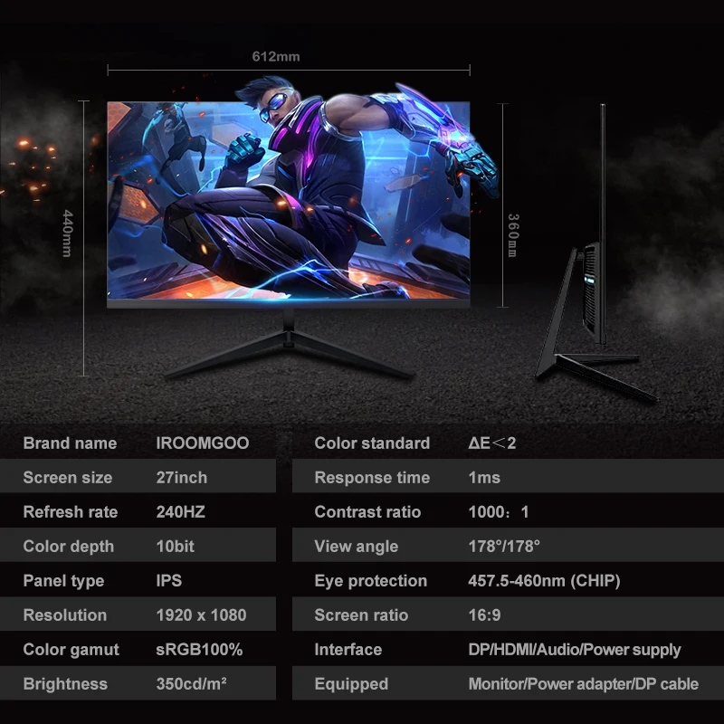 240Hz PC  IPS LED 27 ġ ÷ FHD ũž  ̸ ǻ ȭ  г, 1920*1080 HDMI ȣȯ, DP
