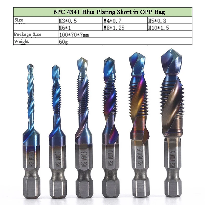 L-FIRST 6pcs Tap Drill Bit Hex Shank Titanium Plated HSS Screw Thread Bit Screw Machine Compound Tap M3 M4 M5 M6 M8 M10 Tools best hand planer Hand Tools