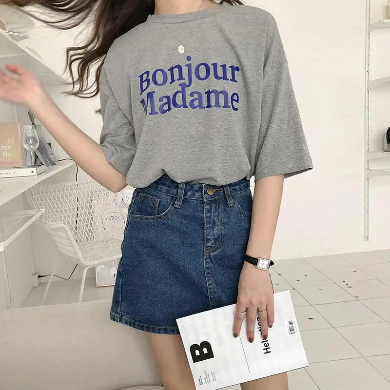 Blue A-line Denim Skirt for Women Summer High Waist Skirts Shorts Slim Solid Casual Korean Style Clothing Plus Size