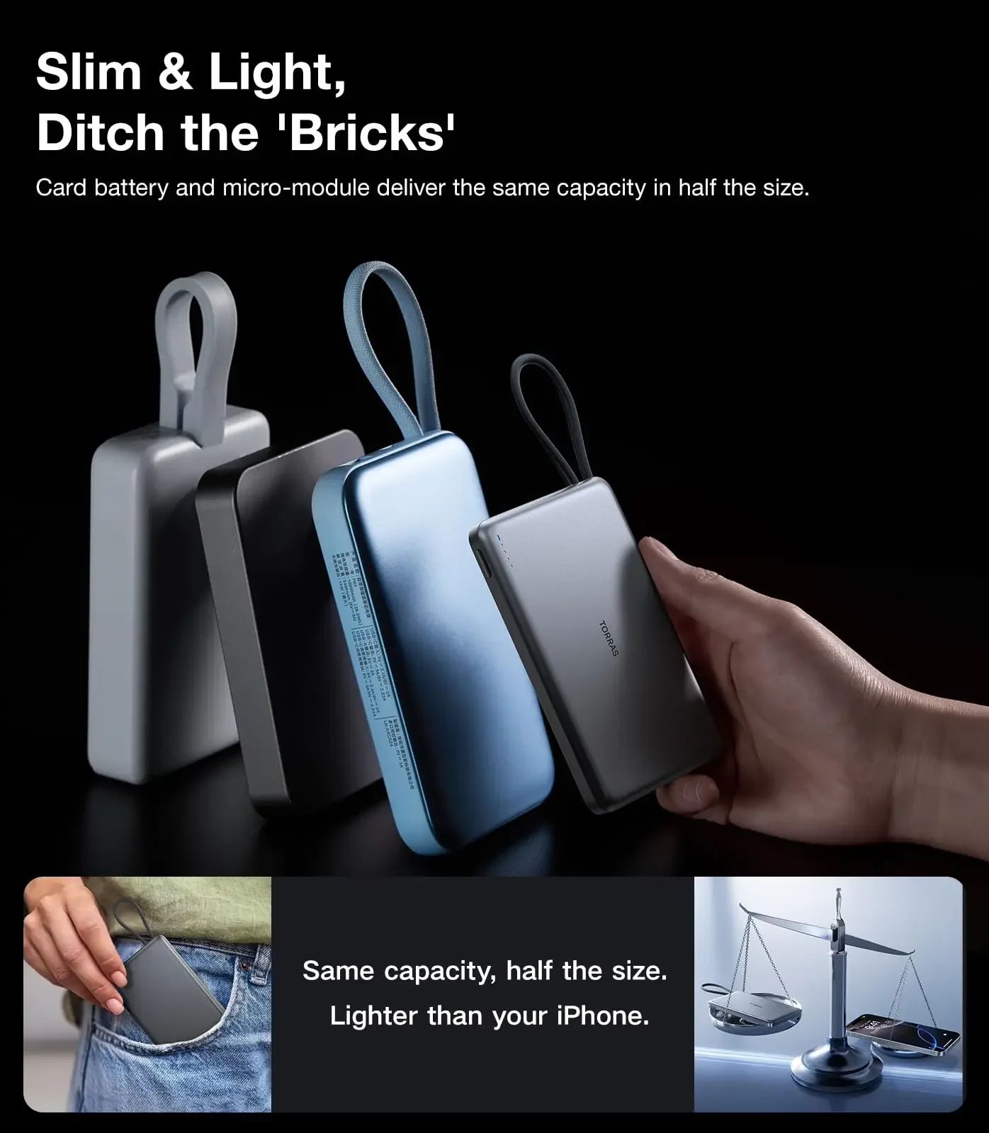 TORRAS Mobile Power, Slim 10000mAh Portable Charger, 22.5W Fast Charging for iPhone 16/15/Samsung S24 Ultra/Android 3