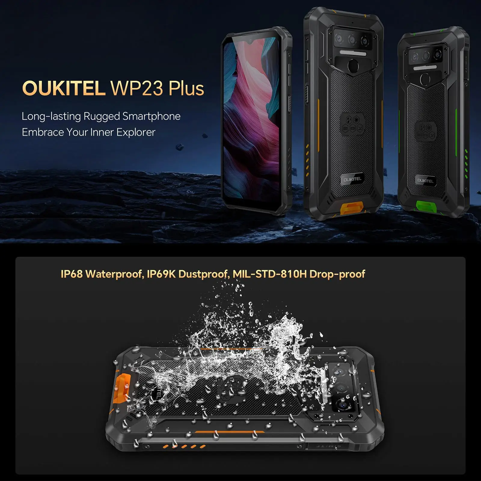 Oukitel WP23 Plus Rugged Smartphone 8GB+256GB 6.52" HD  Android 14 Unisoc T606 Octa-core 10600mAh Battery NFC 4G Smartphone