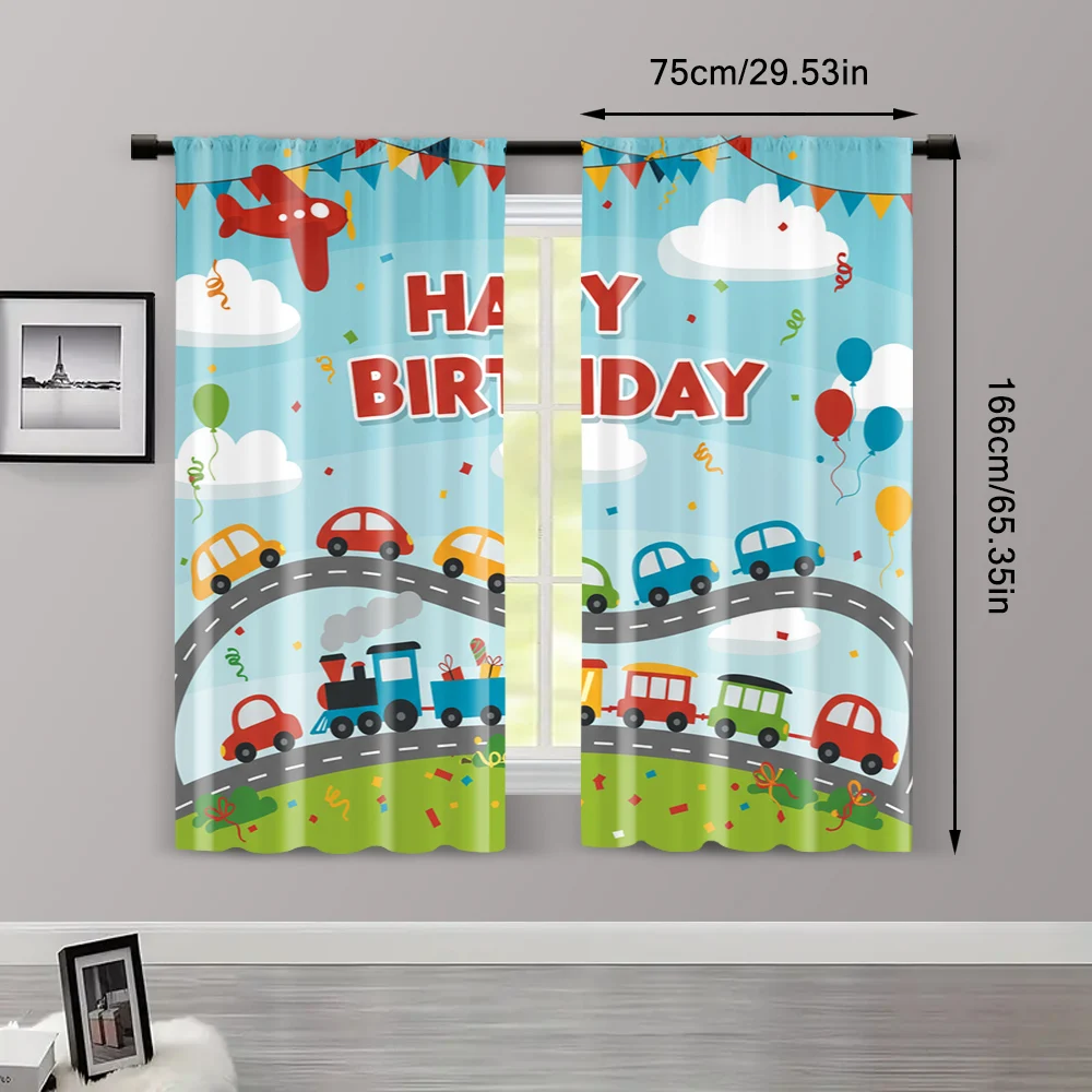 2pcs, Curtain Cartoon car train colorful Versatile Polyester,Without Electricity Birthday Party Perfect for Classroom decoration 3