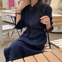 REALEFT Spring Autumn Single Breasted Women's Shirt Dresses Sashes 2024 New Stand Collar Korean Casual Straight Dress Female - Image 3