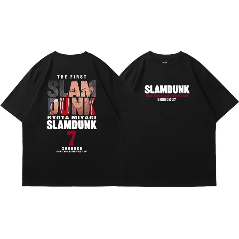 Anime Slam Dunk Print T-Shirt Men's Oversized Japanese Manganese Cotton Short Sleeve ping Pure Cotton kid T-shirt