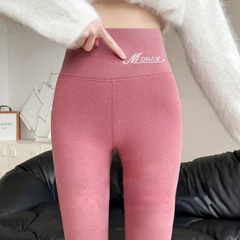 Winter Cashmere Leggings Women Solid Warm Leggings High Waist Slim Stretchy Pants Big Size Adding Velvet and Thickening Pants 2
