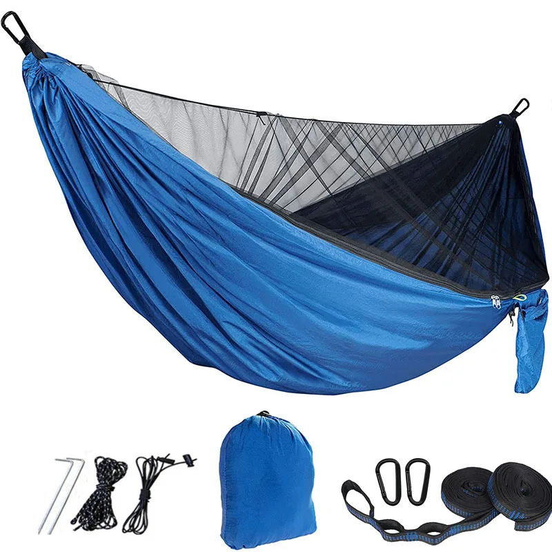 camping hammock 290 x 140cm Ultralight double hammock with mosquito net 300kg load Quick-drying parachute nylon hammock 