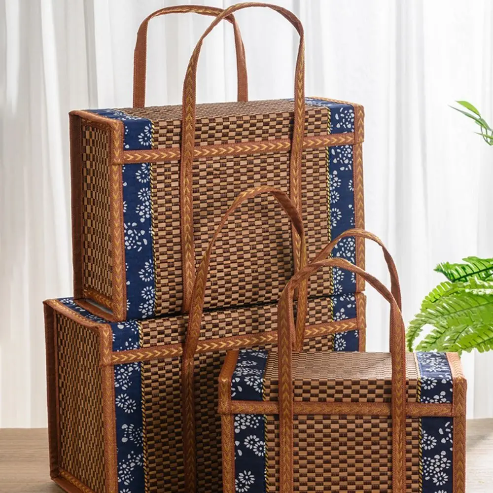 Camping Portable Storage Box Hand-Woven Basket Folding Bamboo Basket  Picnic Basket Pastoral Bamboo Woven Bamboo Products 3