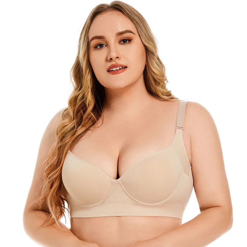 Women Push Up Bra Full Coverage Support Plus Size Underwire Thin Anti-sagging Gathered Lingerie Solid Invisible Comfort Bra Fema