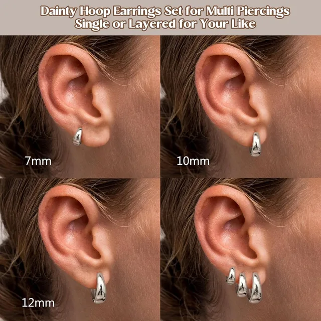 3Pairs Hoop Earrings Set for Women Gold Silver Plated Earring Hypoallergenic Small Huggie Hoops Lightweight Hoop Earrings Stack