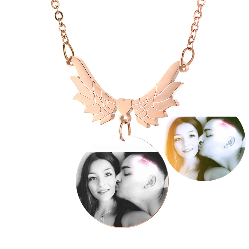 Colgante de ala de Ángel personalizado, collar de joyería de acero