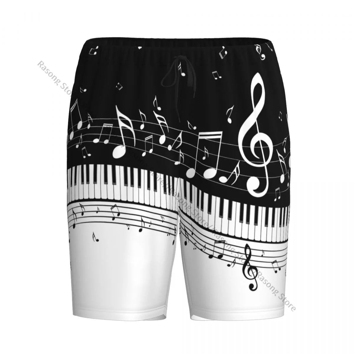 

Men Casual Home Nightwear Pajamas Shorts Abstract Piano Keys With Musical Notes Pyjamas Sleep Bottom Short Pants Lounge Homewear