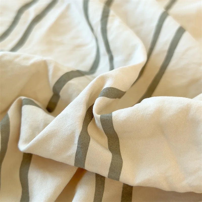 Bonenjoy Fitted Sheet Set Stripe Style Bedsheet with Pillowcase Printed Bed Cover Home Mattress Protector простынь на резинке 5