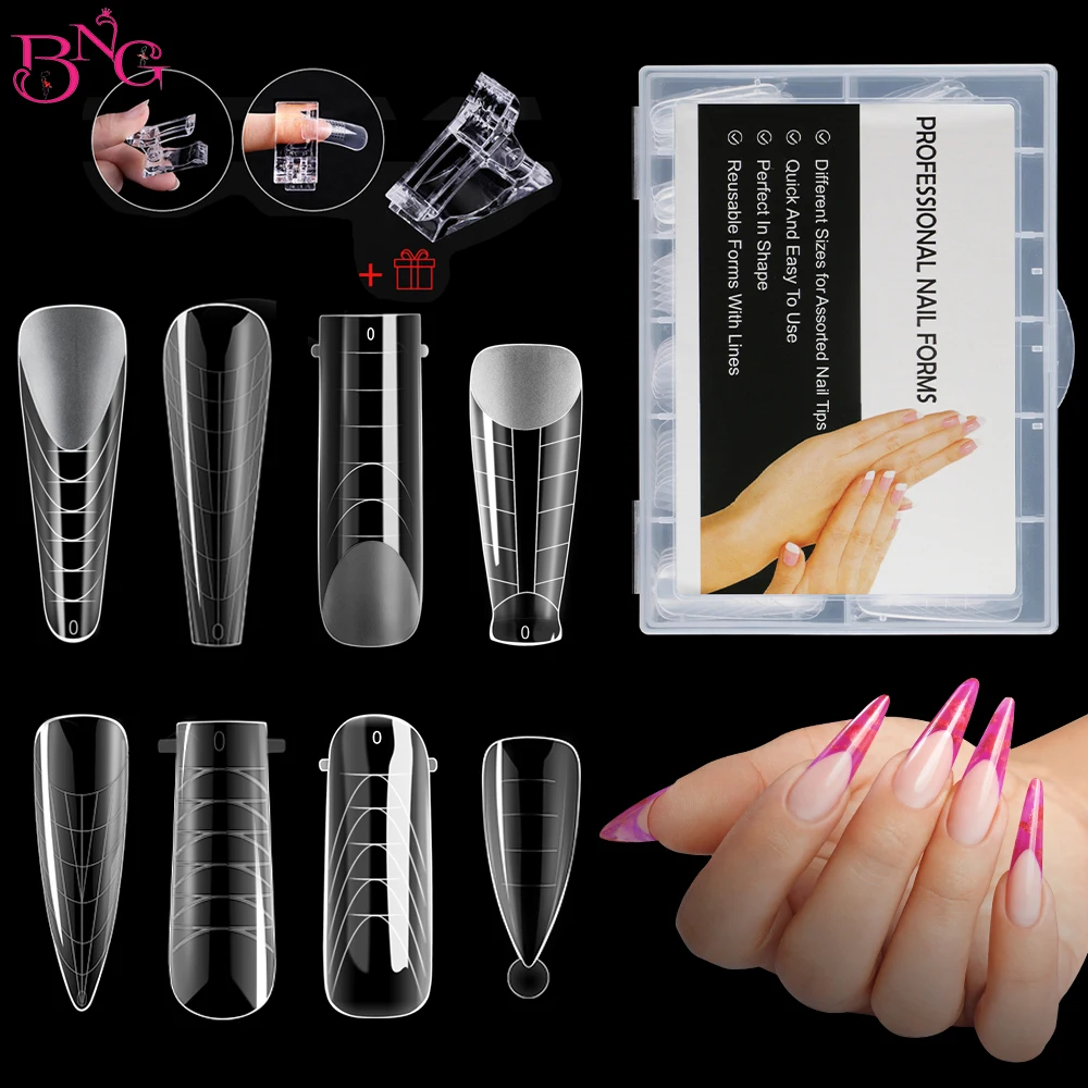 Bng Top Forms For Nail Extended Half Cover C Curve Dual Form False Tips Poly Nail Gel System Acrilico Stiletto Mold Forms