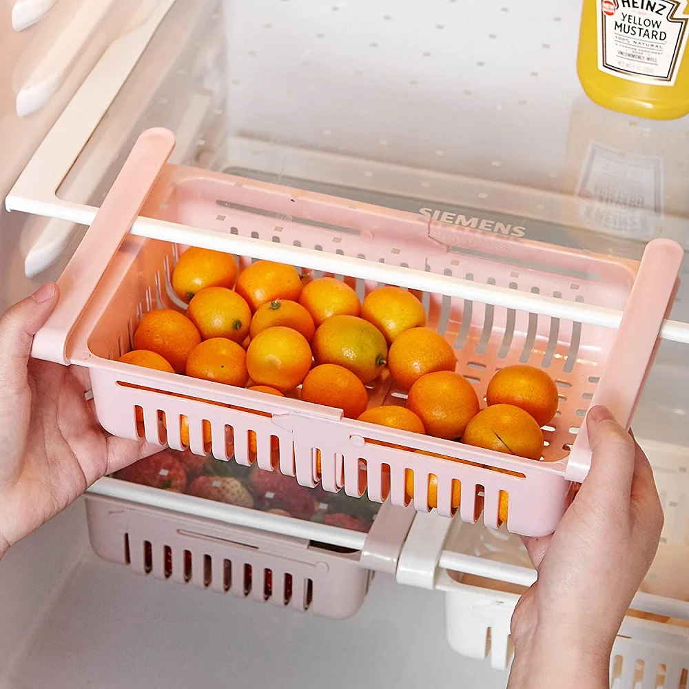 

Adjustable Pull-Out Drawer Basket, Fridge Organizer, Food Storage Shelf, Kitchen Accessories