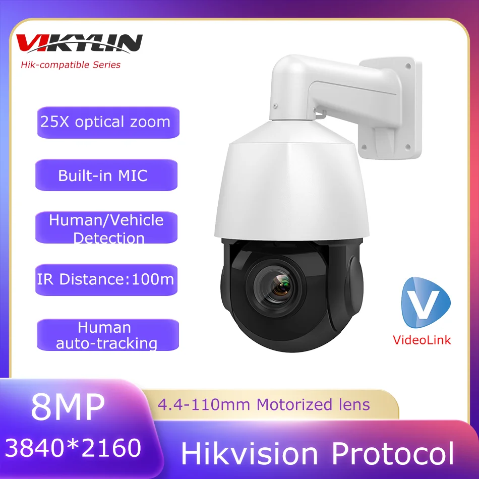 

Vikylin Hikvision Compatible 8MP PTZ IP Camera 25X Zoom Human Auto-tracking Built-in Mic Outdoor Surveillance Network Camera app
