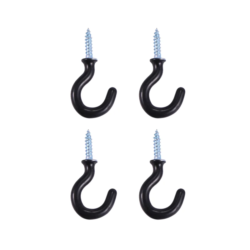 Y17A 150 Pcs 1.1 Inch Cup Mug Hooks Shouldered Metal Screw-In Plastic Coated Hanging Black