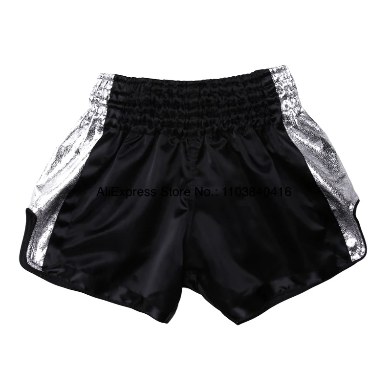 Boxing Shorts Child Women Men's Muay Thai Shorts Satin Plain Kickboxing Fight Pants Gym Martial Arts Training Clothes Gold Black boxing shorts