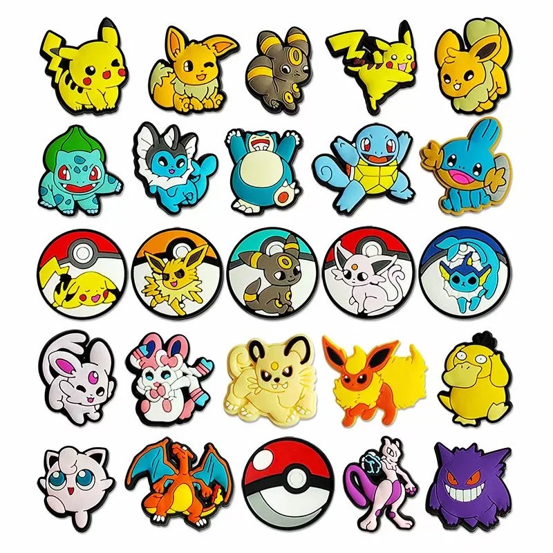 shoe charms MINISO Pikachu Pocket monster Shoes Charms PVC Shoe Accessories Clogs Sandals Decoration Buckle Kids Friends Gifts 8-100Pcs
