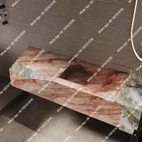 อ่างล้างหน้าแบบลอยตัวสีชมพูหรูหรา ผลิตจากแผ่นหิน ดีไซน์ไร้รอยต่อ สำหรับห้องน้ำสไตล์หรูหรา ระดับไฮเอนด์ ผลิตตามสั่ง 3