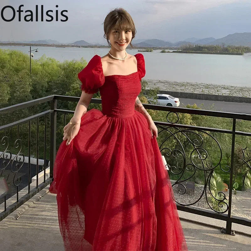 

Женское платье с открытыми плечами Ofallsis, потрясающее весеннее платье невесты, свадебное вечернее платье красного цвета, обручальное платье принцессы