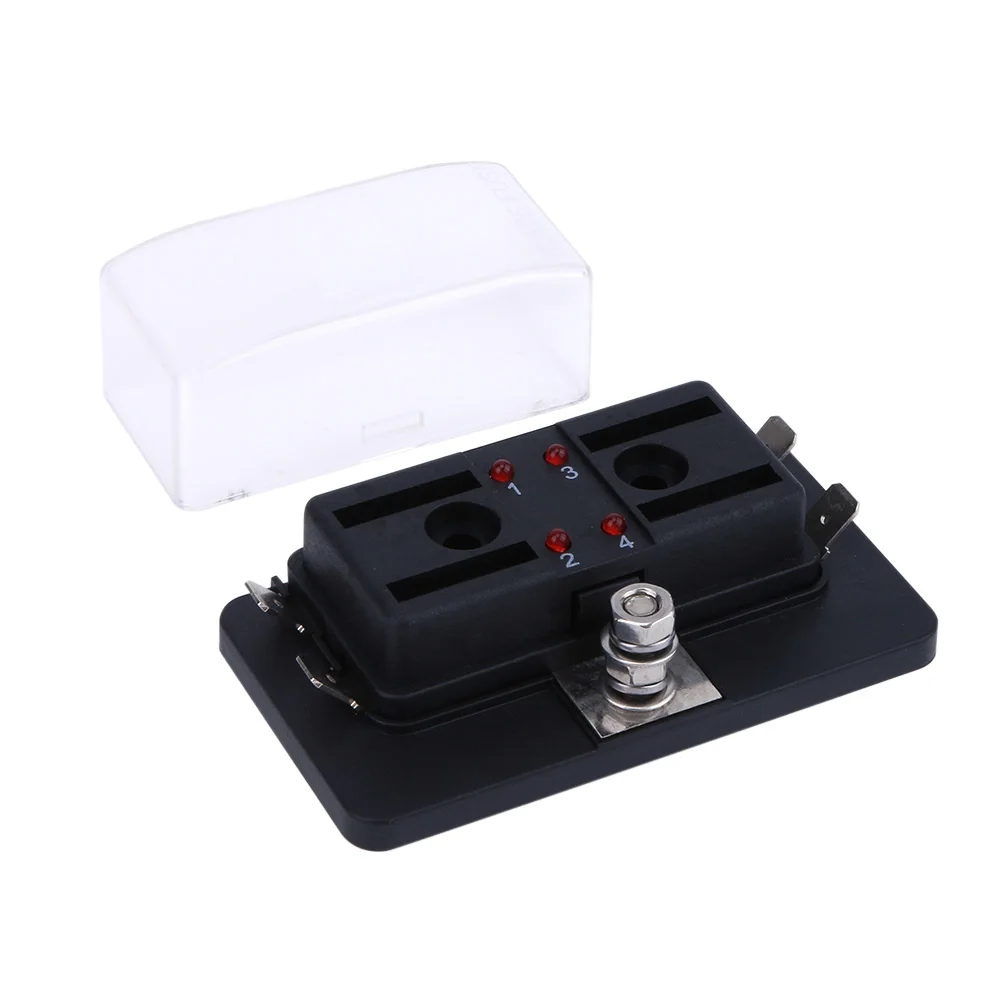 4 Way Circuits Fuse Block with LED Indicator Light Fuses Box Holder Car Fuse Holder Plastic Cover for Car Auto Boat Marine Truck