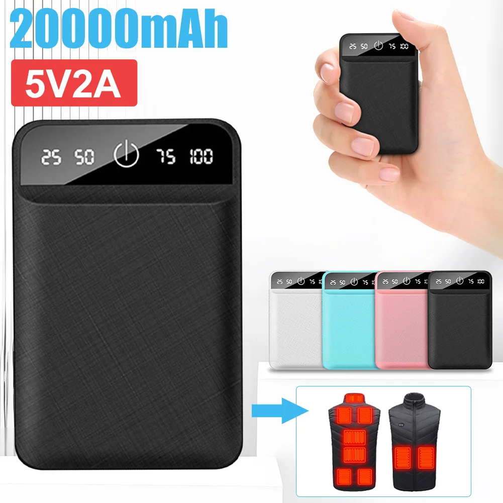 Portable Battery Charger Portable Power Bank 20000Ah 5V/2A Dual USB Outputs with LED Display Lightweight Battery Pack for iPhone 14 15 Heating Vest Socks