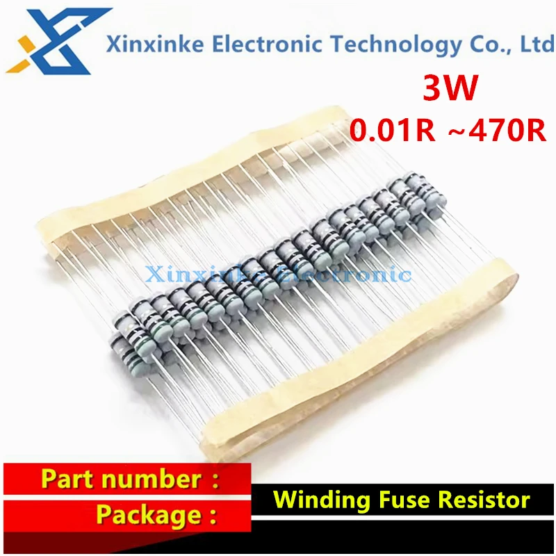 20PCS 3W 0.01R ~ 470R Winding Fuse Resistor 0.02/0.03 Ohm 12R 15R 20R 33R 47R 51R 68R 100R 200 0.5R 1R 2.2R 3.3R 4.7R Wirewound