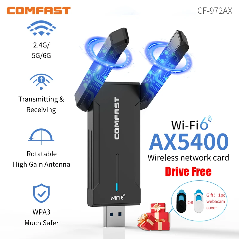 COMFAST 5400M Adattatore USB 3.0 WiFi 6 2.4G/5G/6G Dongle Ricevore WiFi per Giochi con 4 Antenne per PC WPA3 Win10/11 Scheda di Rete  7